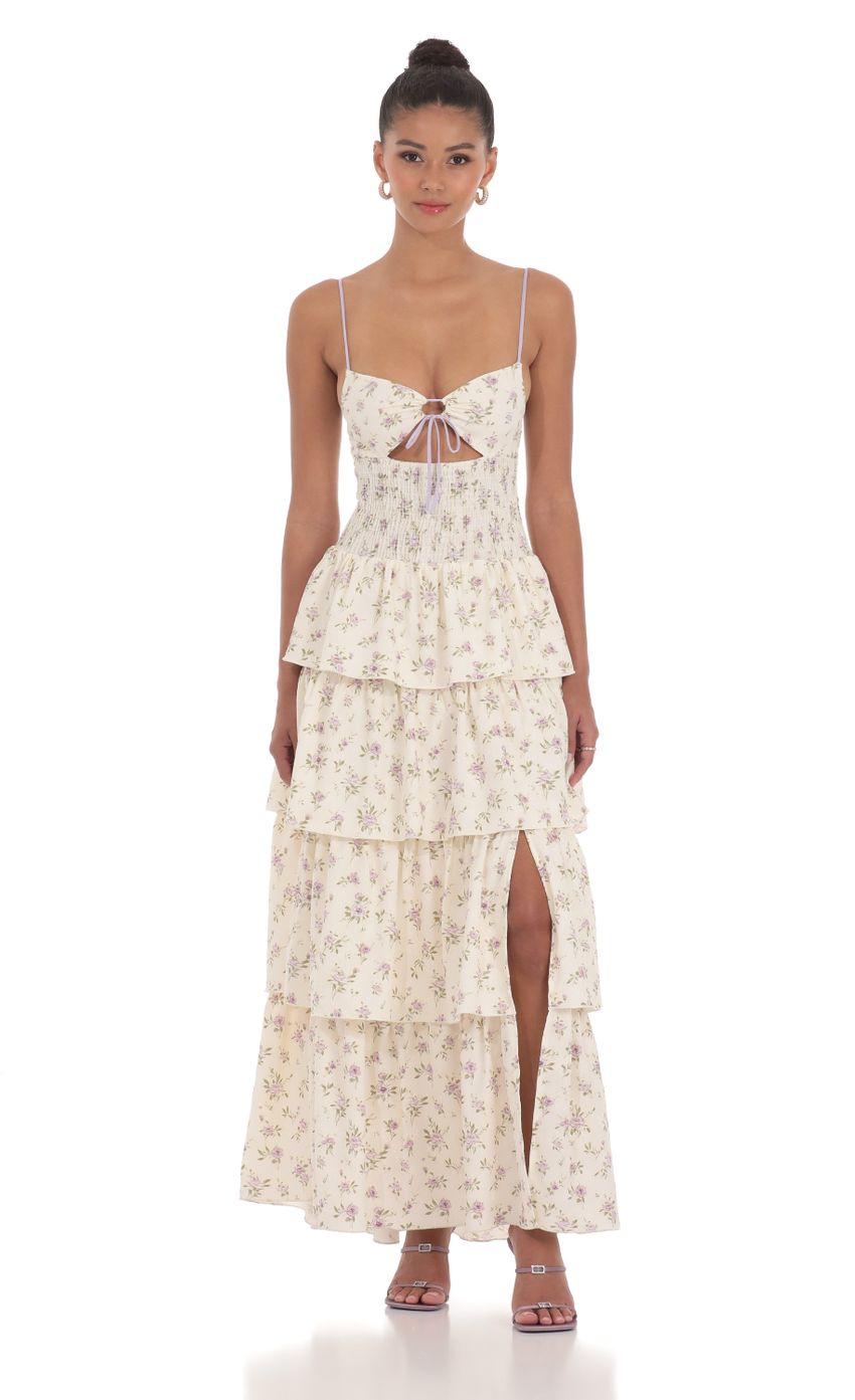 Floral Cutout Ruffle Maxi Dress
