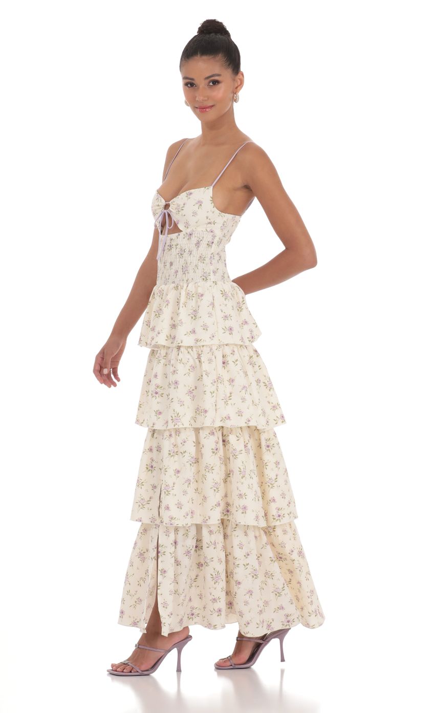 Floral Cutout Ruffle Maxi Dress