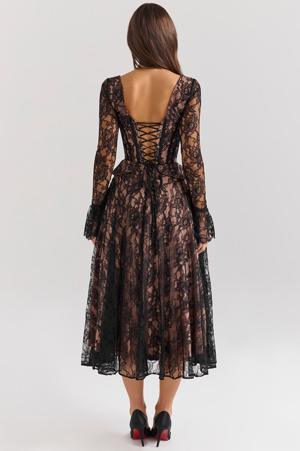 Black Lace Corset Midi Dress