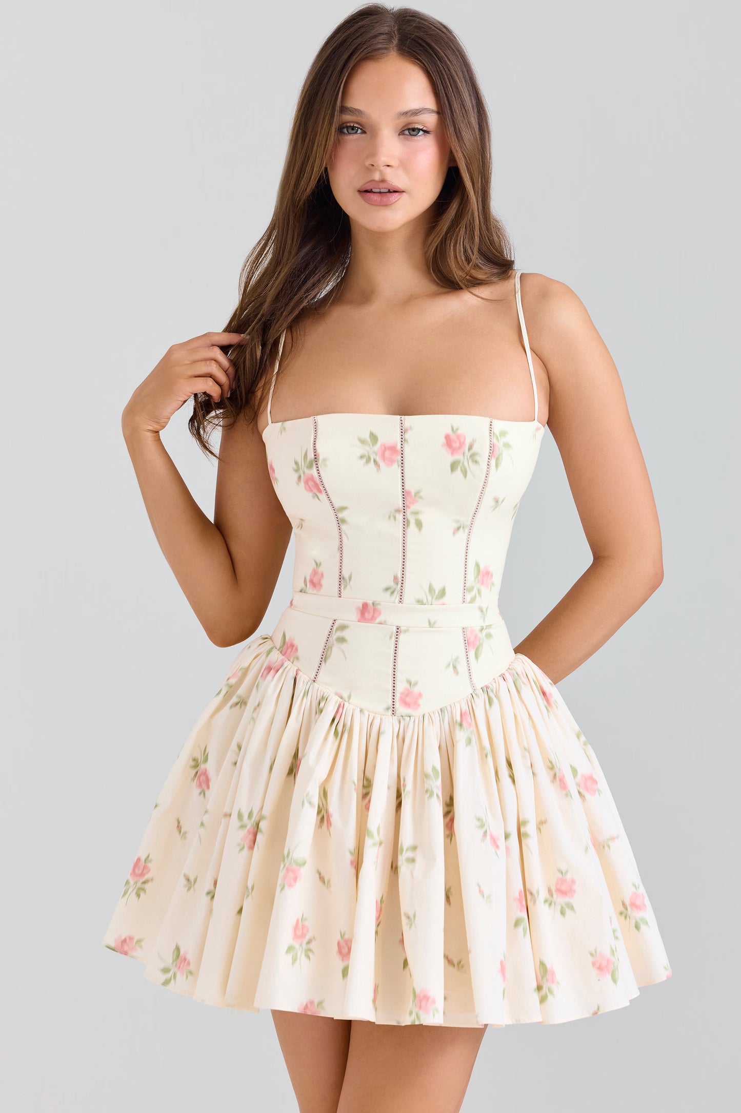Cream Rose Print Sundress
