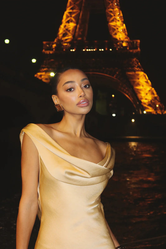 Hera Golden Pleated Dress